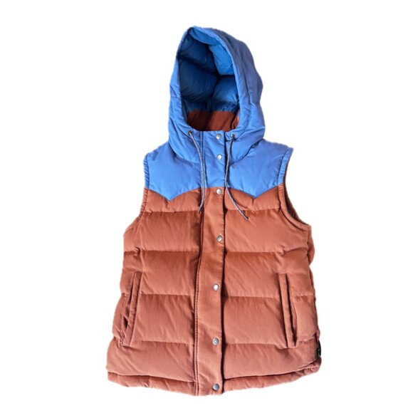 PATAGONIA | Women's Bivy Hooded Down Vest | M | Canvas - Sisu Brown/Rust/Blue - Picture 2 of 7